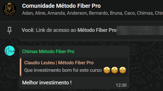 Depoimento de aluno do Método Fiber Pro no WhatsApp