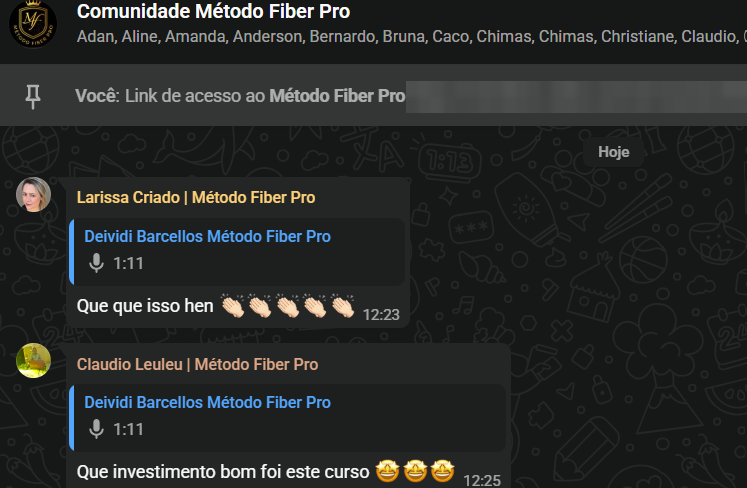 Depoimento de aluno do Método Fiber Pro no WhatsApp
